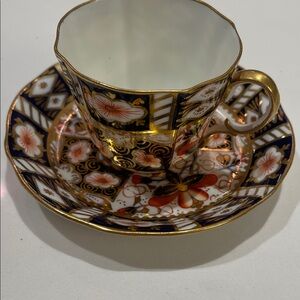 Luxury Gold and Blue Floral Teacup and Saucer Set
